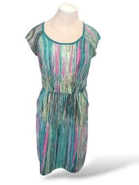 Moschino Multicolor Striped Midi Dress with Teal Accents